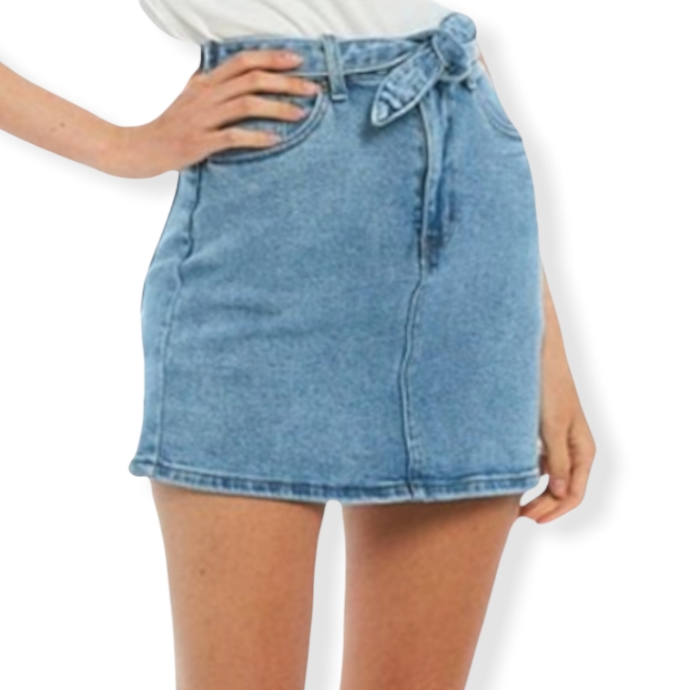 Copper Key💙Tie Front Mid Rise Denim Skirt,Color: Light Stonewash, Size 5, NWT